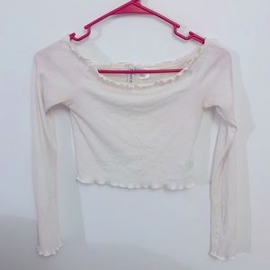 H&M Size XS Cropped White Ribbed Long sleeve Top